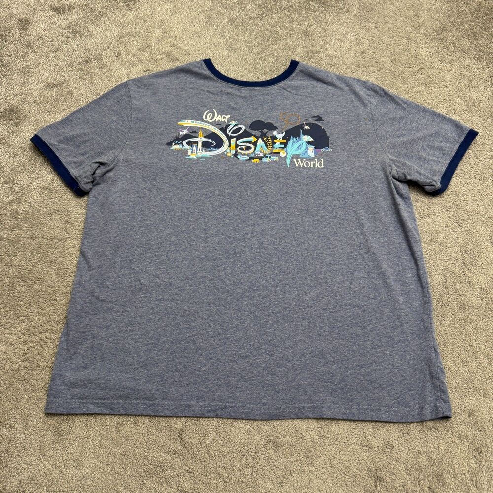 Disney Parks Walt Disney World 50th Anniversary Ringer T-Shirt Mens XL Blue Tee